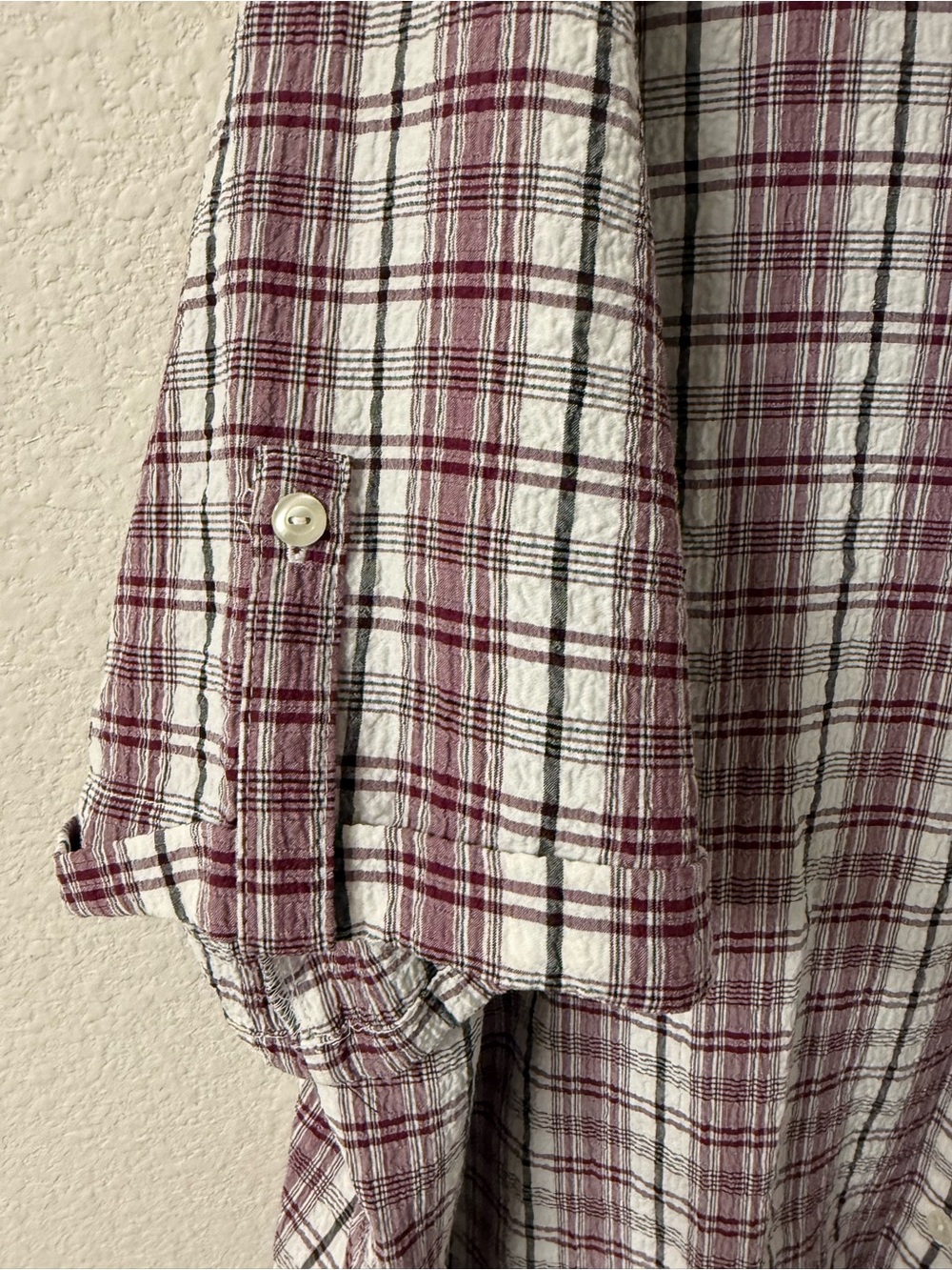 Women’s Coldwater Creek Short-Sleeve Plaid Shirt - Burgundy & White - Picture 3 of 5